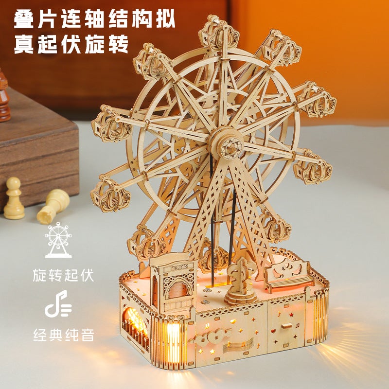 Wooden Puzzle Music Box Ferris Wheel 3D Stereo Assembled Model Children'S Gift Handmade Building Blocks Toy - Image 2